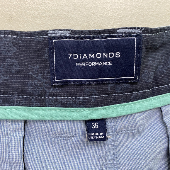 7 Diamonds Performance Shorts Mens 36x10 Blue Stretch Casual Golf Flat Front - Picture 11 of 14